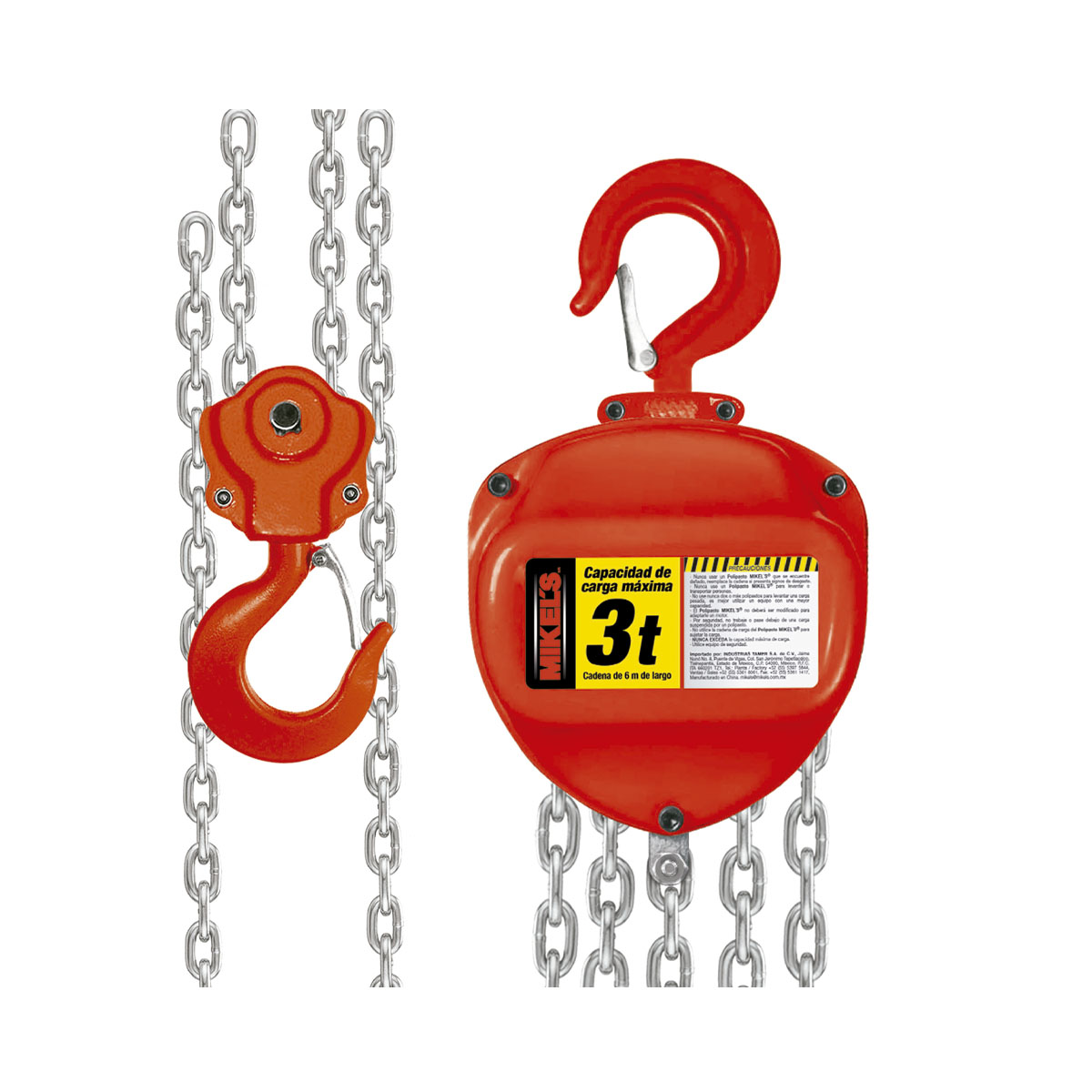 Polipasto Manual 3 Ton con Cadena de 6 m Mikel´s Pm-36