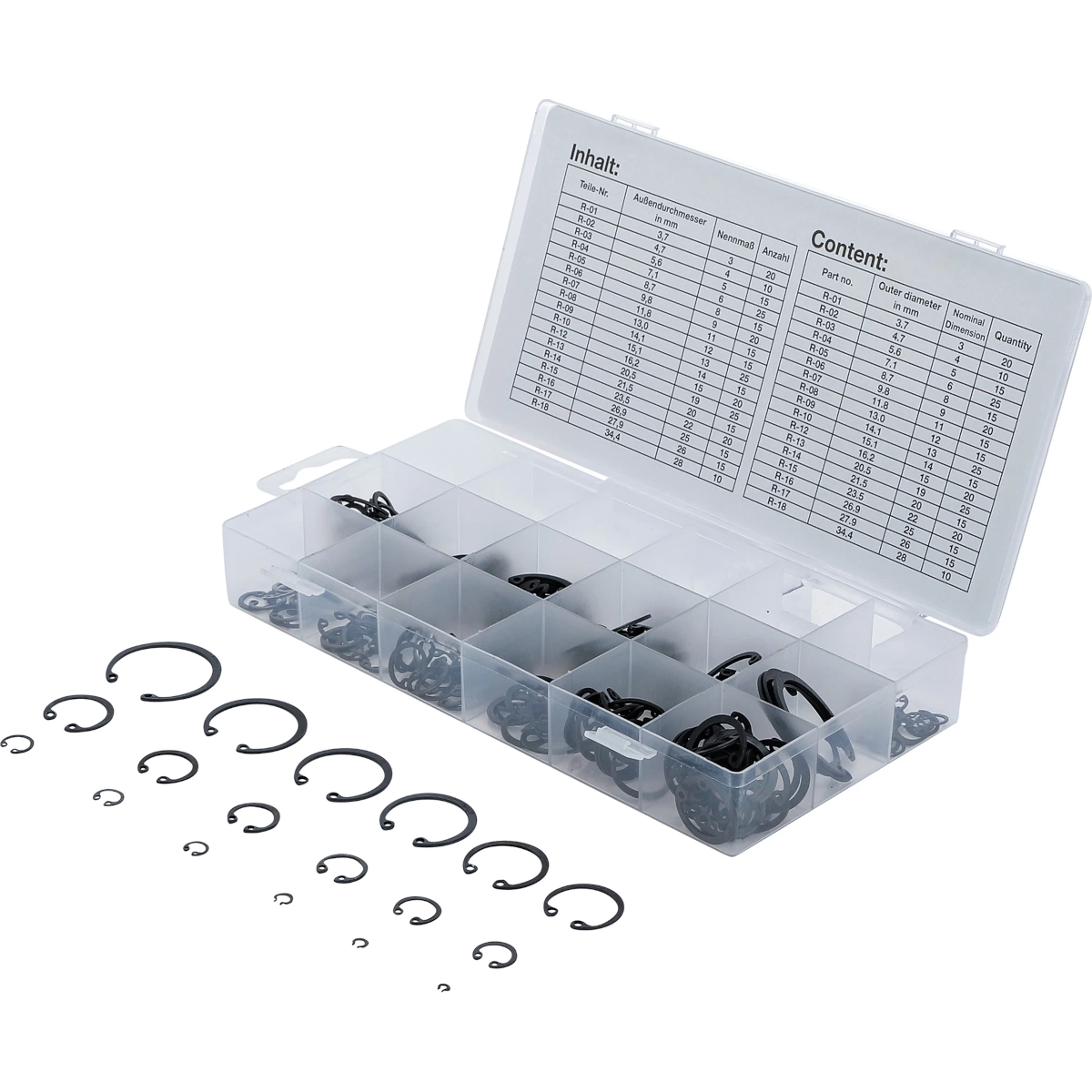 Foto 1 | Surtido De Anillos De Seguridad Interiores (circlip) | Ø 3 - 32 Mm | 300 Piezas | Bgs 8049