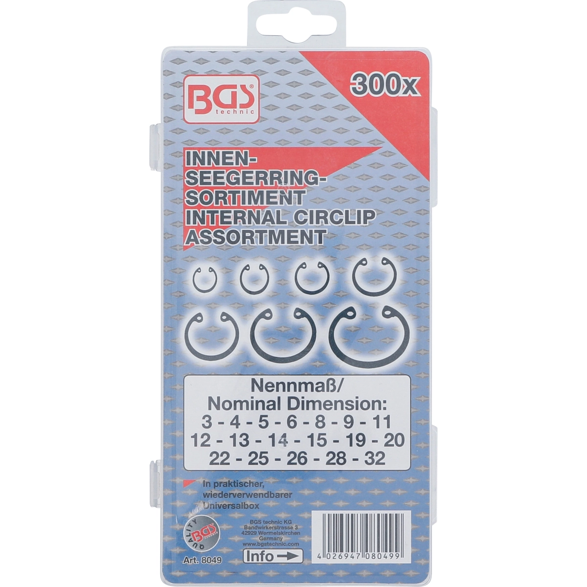 Foto 4 pulgar | Surtido De Anillos De Seguridad Interiores (circlip) | Ø 3 - 32 Mm | 300 Piezas | Bgs 8049