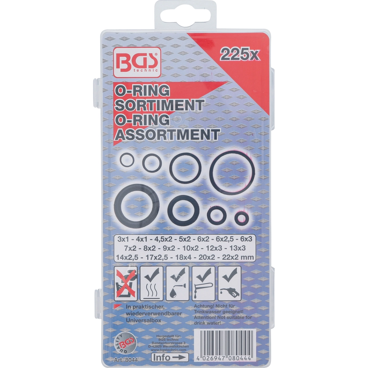 Foto 4 pulgar | Surtido De Juntas/ O-ring | Ø 3 - 22 Mm | 225 Pzs | Bgs 8044