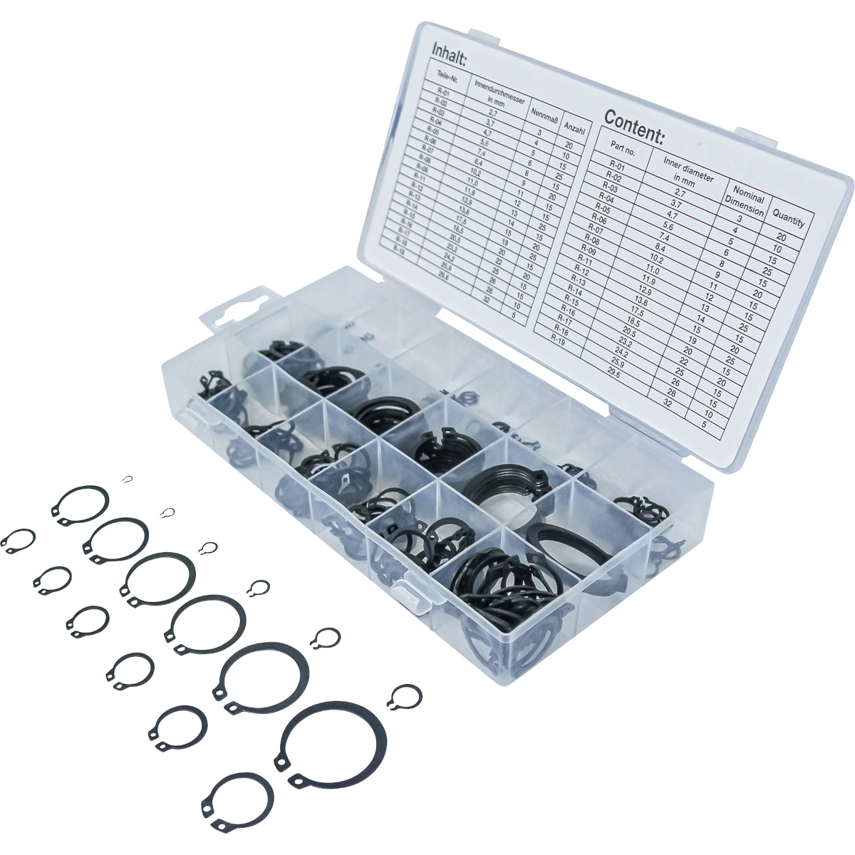 Foto 1 | Surtido De Anillos De Seguridad Exteriores (circlip) | Ø 3 - 32 Mm | 300 Piezas | Bgs 8046