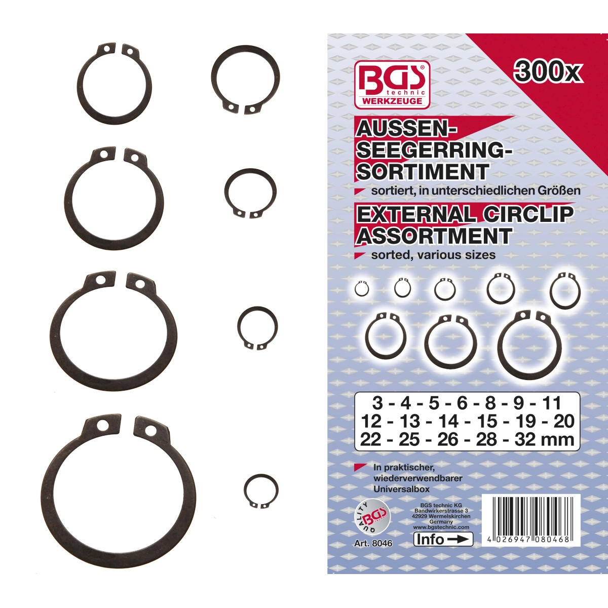 Foto 5 pulgar | Surtido De Anillos De Seguridad Exteriores (circlip) | Ø 3 - 32 Mm | 300 Piezas | Bgs 8046