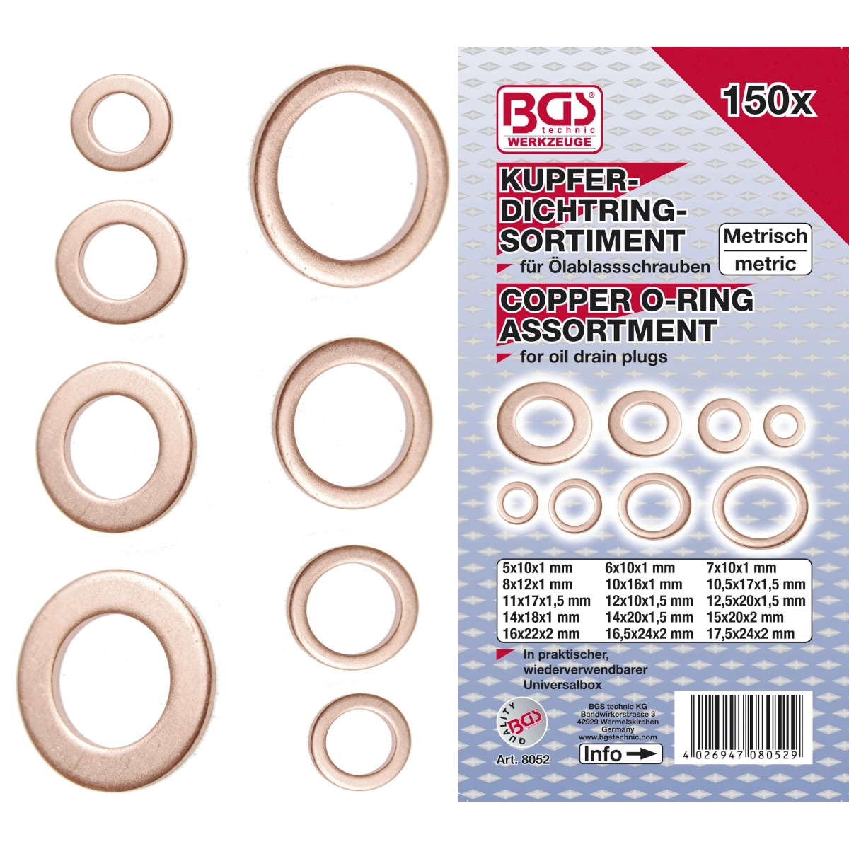 Foto 5 pulgar | Juego De Arandelas | Cobre | 150 Piezas | Bgs 8052