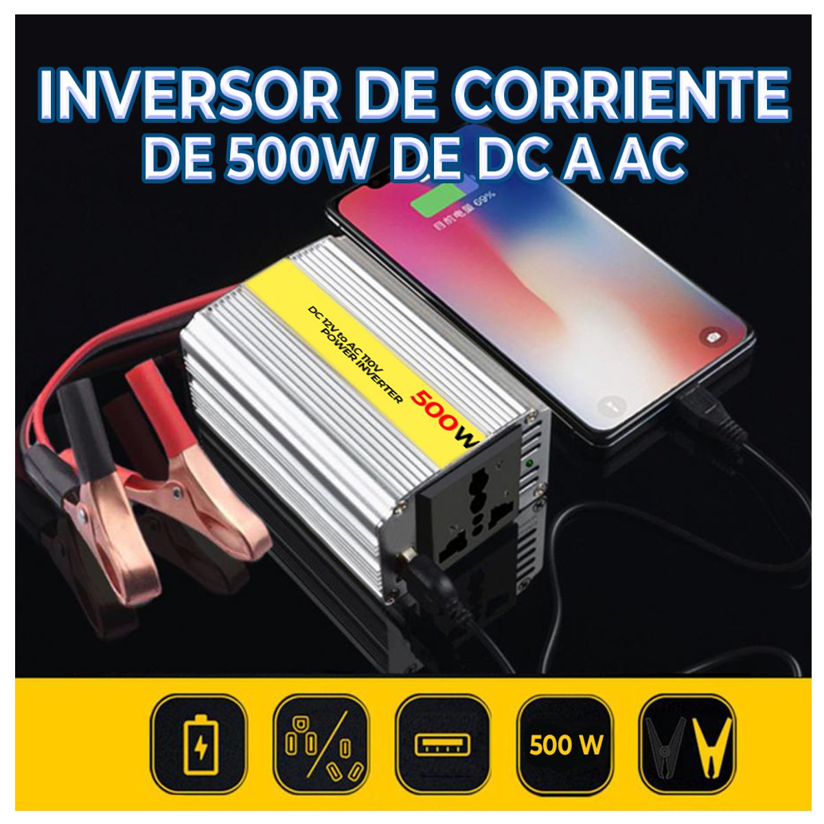 Foto 7 pulgar | Inversor de Corriente Automotriz Elegate 500 W 12v Amplia Compatibilidad