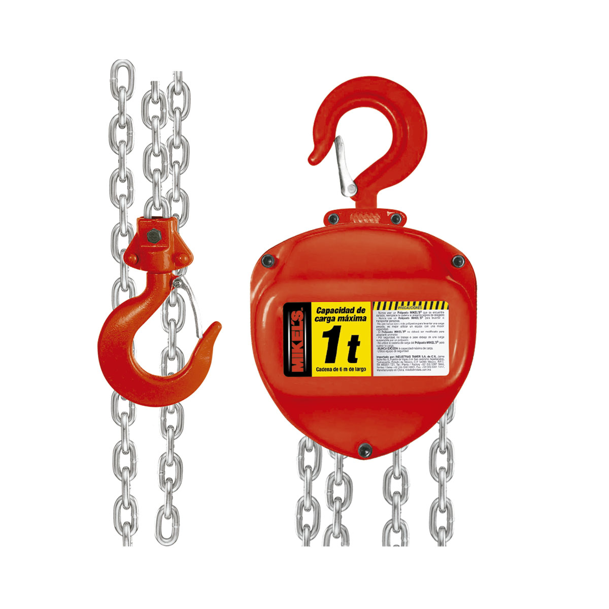 Polipasto Manual 1 Ton. con Cadena De 6 Metros Mikel´s Pm-16