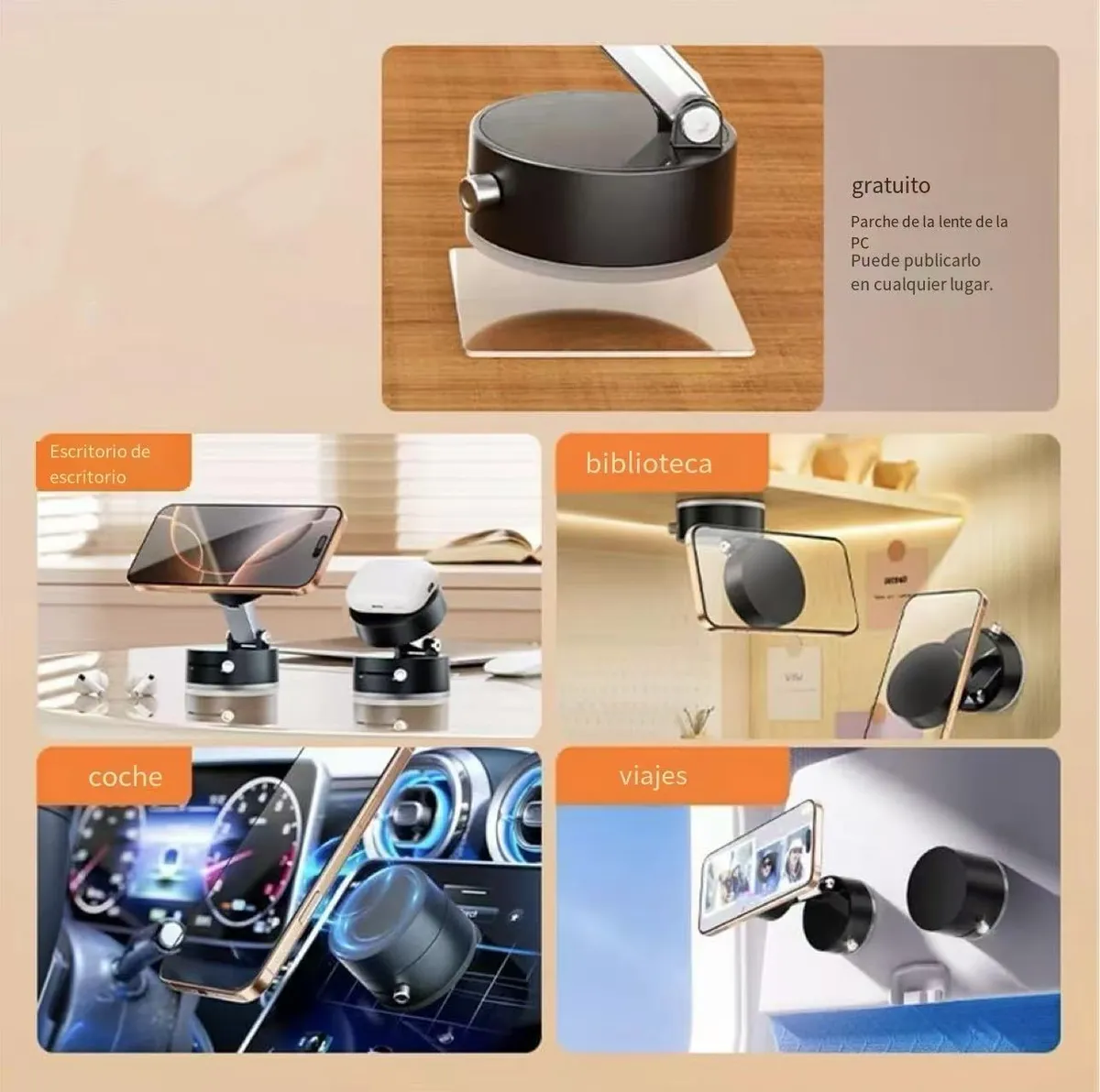 Foto 4 pulgar | Soporte Magnético Para Celular Con Ventosa Ajustable Para Auto Y Escritorio Rosa
