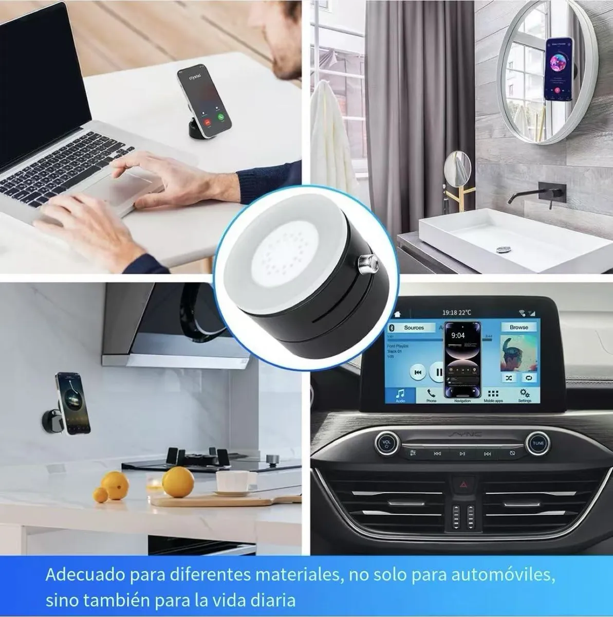 Foto 8 pulgar | Soporte Magnético Para Celular Con Ventosa Ajustable Para Auto Y Escritorio Color Blanco