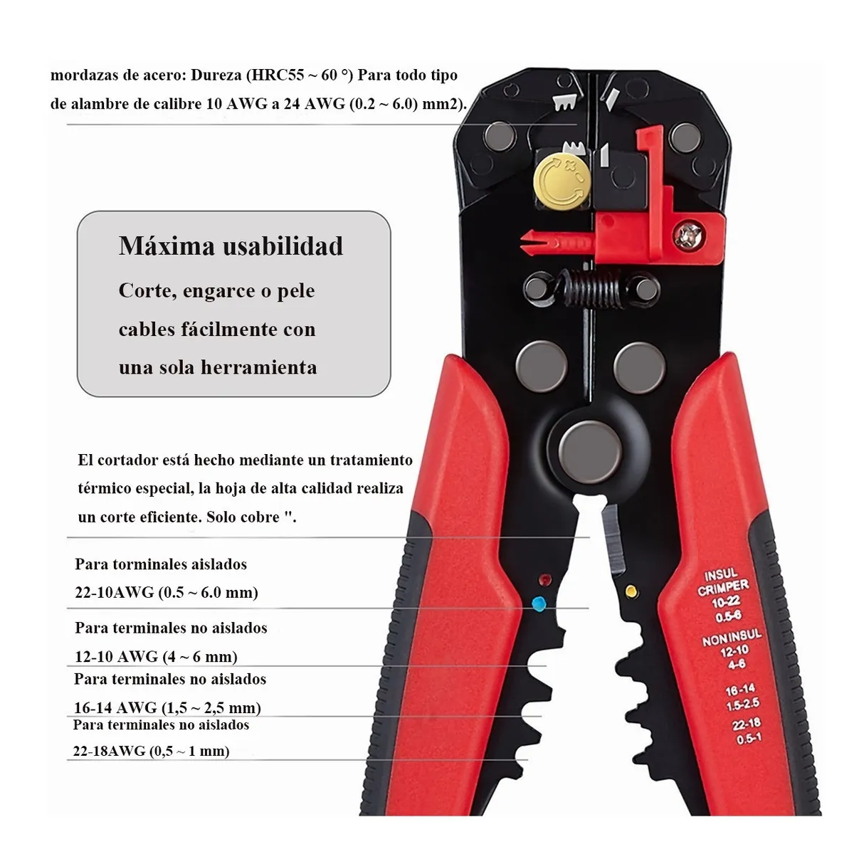 Foto 3 pulgar | Pinza Pela Cables Automática Eo Safe Imports ESI-2753 color Rojo