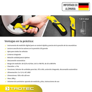 Foto 2 | Medidor de Presión de Neumáticos Trotecby10 Calibrador Digital de Llantas con Linterna para Carro Moto o Bici