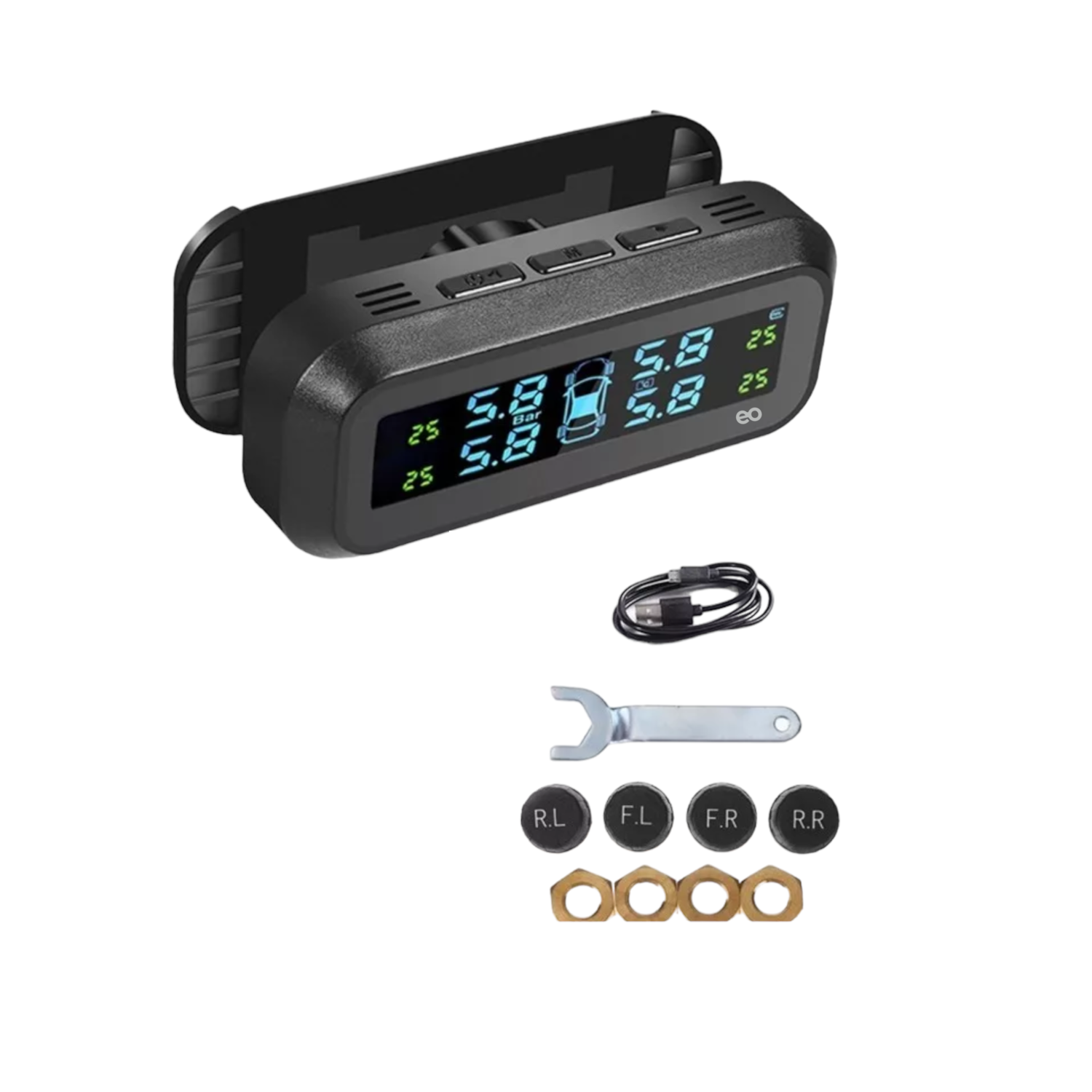 Monitor De Presión De Neumáticos Recargable Energía Solar Eo Safe Imports Esi-6645-1 Negro