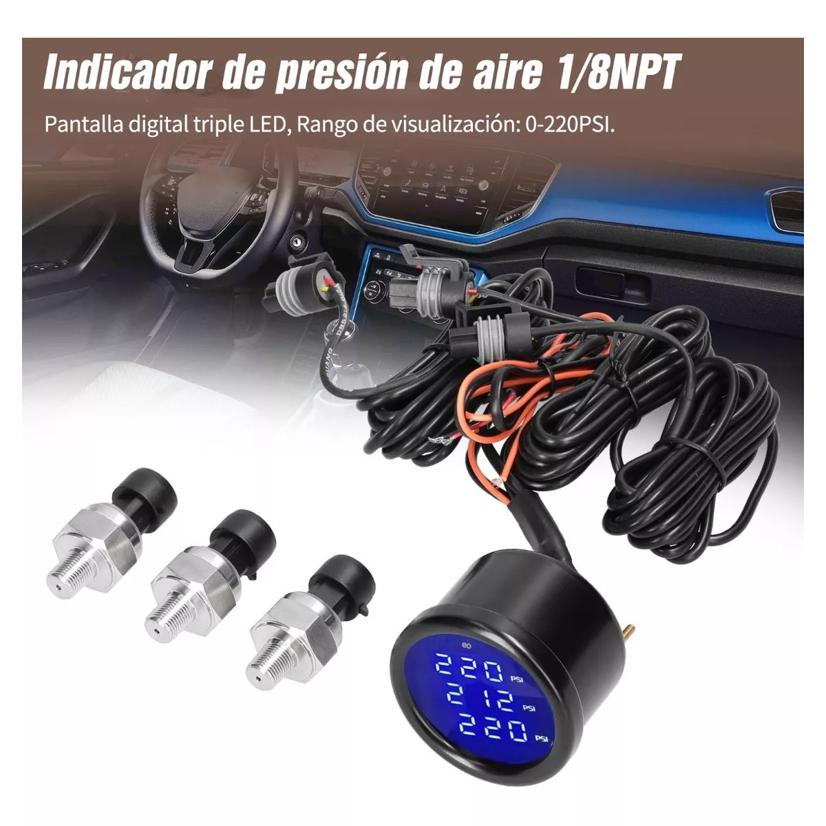 Foto 3 pulgar | Indicador Presión De Aire Manómetro De Suspensión Neumática Eo Safe Imports Esi-9081-1 Negro