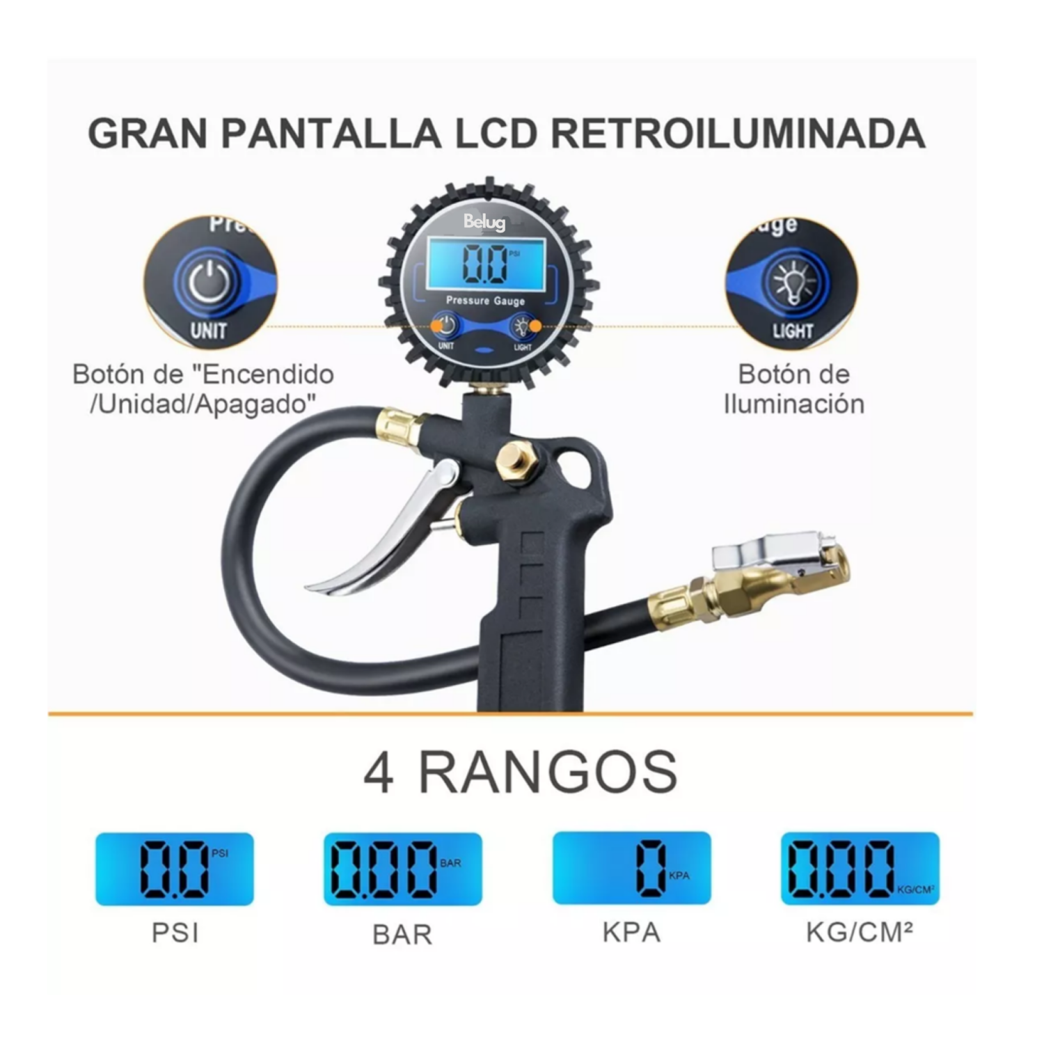 Foto 4 pulgar | Inflador De Neumáticos Digital Con Manómetro Belug Negro