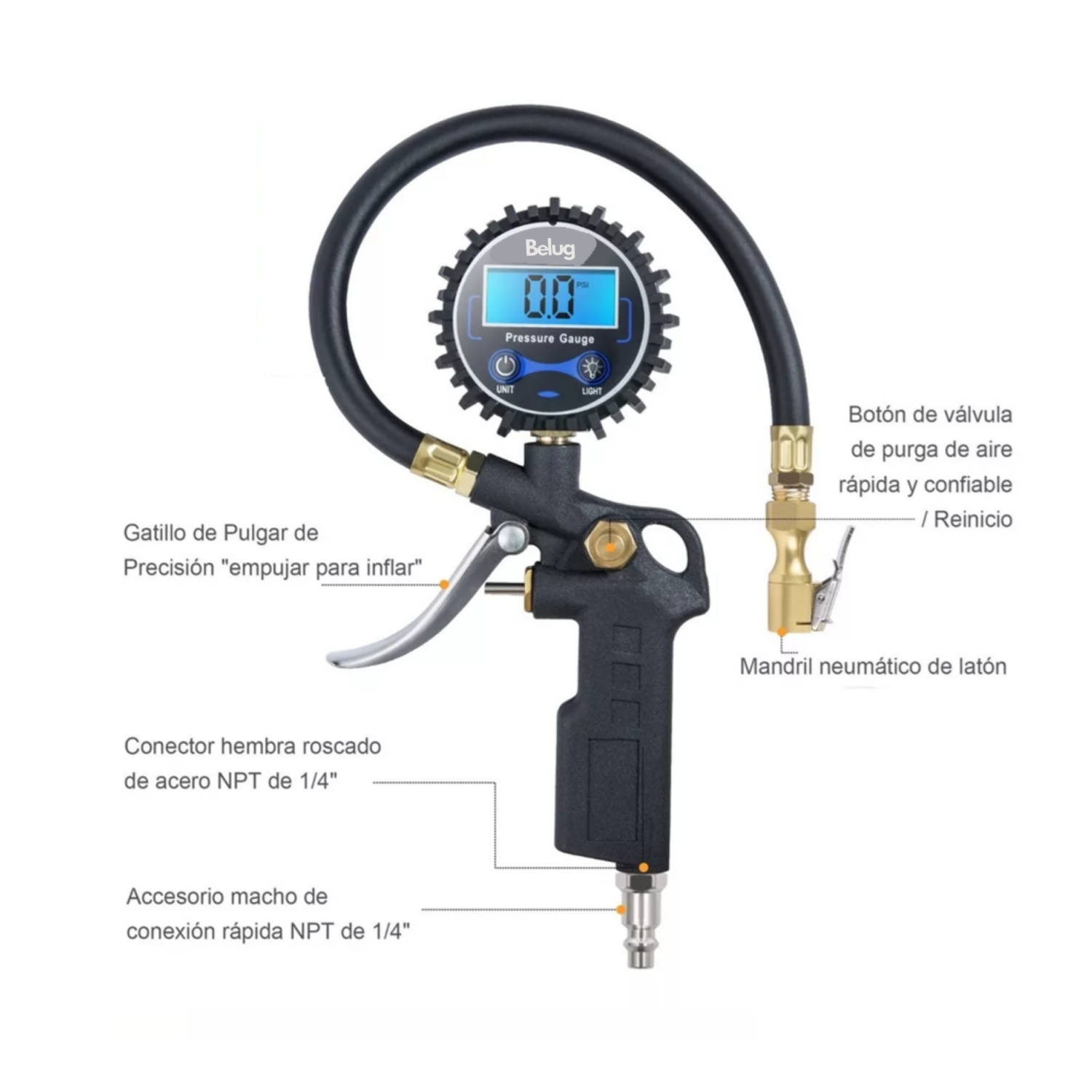 Foto 6 pulgar | Inflador De Neumáticos Digital Con Manómetro Belug Negro