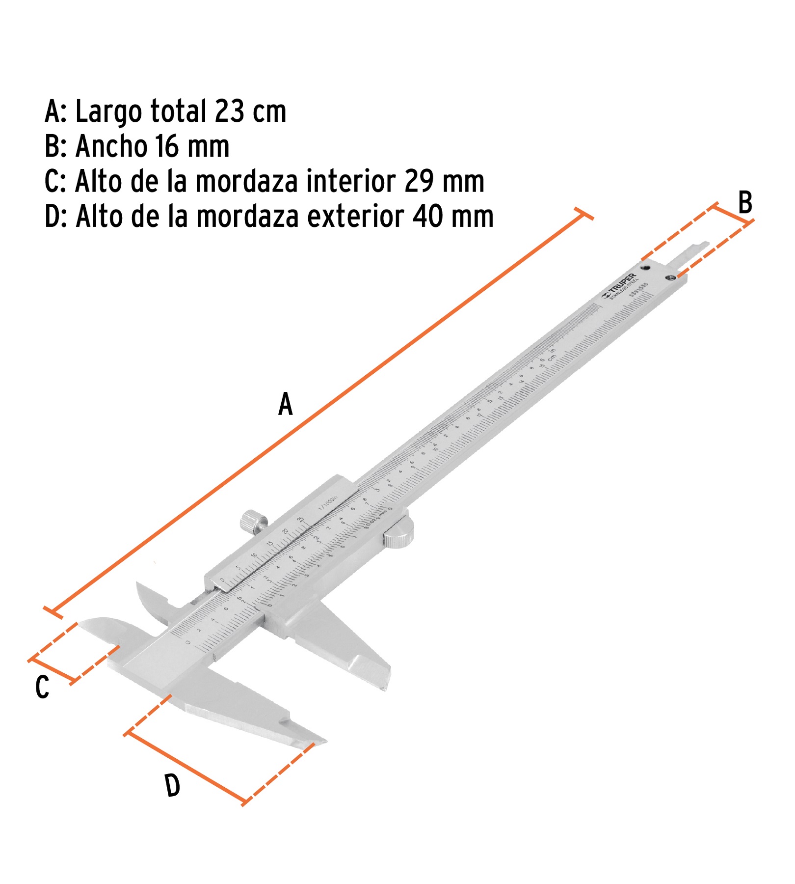 Foto 3 pulgar | Calibrador Vernier Analógico 6''  Acero Inox  Std Y Mm truper Diametro Interno Y Externo