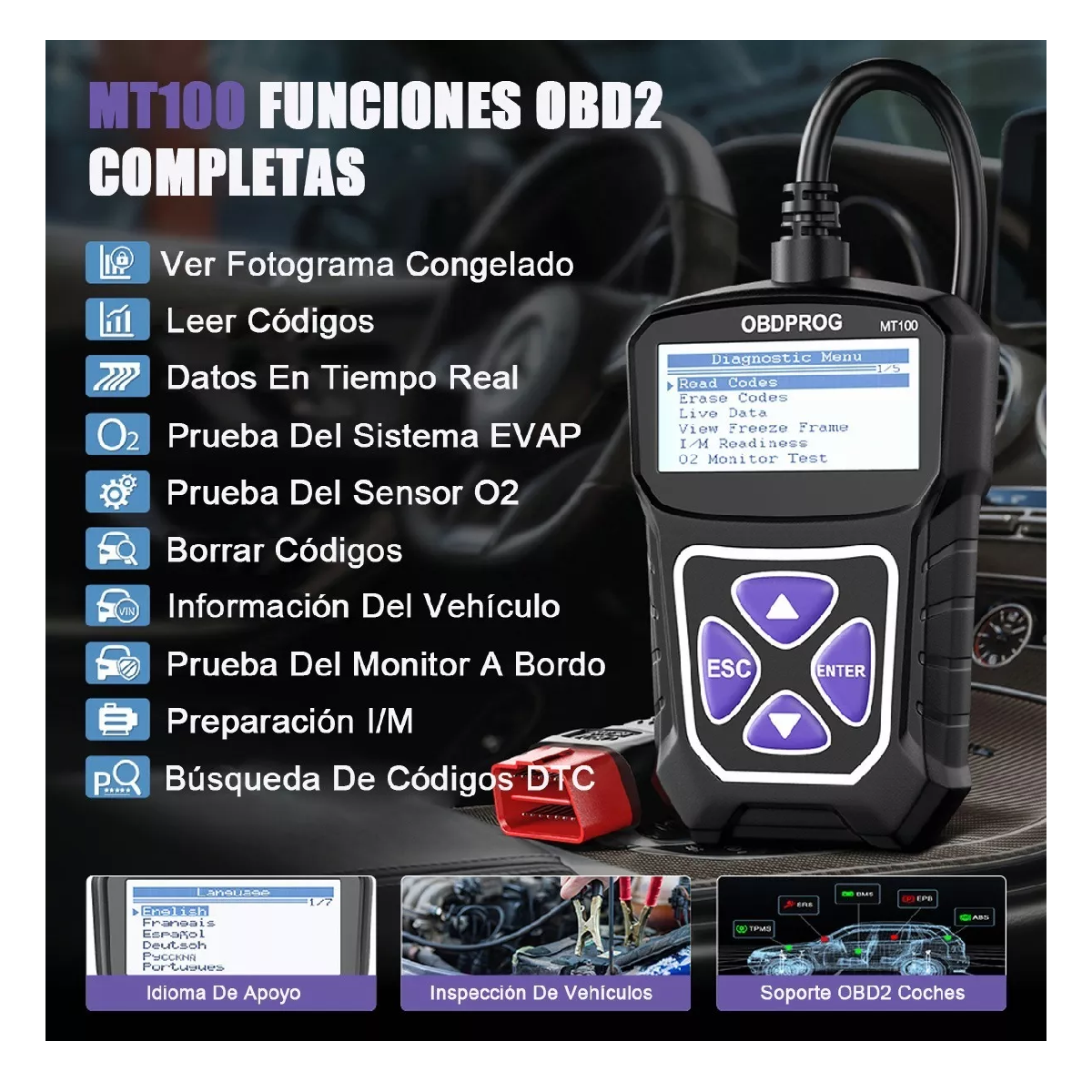 Foto 3 pulgar | Escaner Obd2 Automotriz Obdprog Mt100 Borrar Códigos Motor