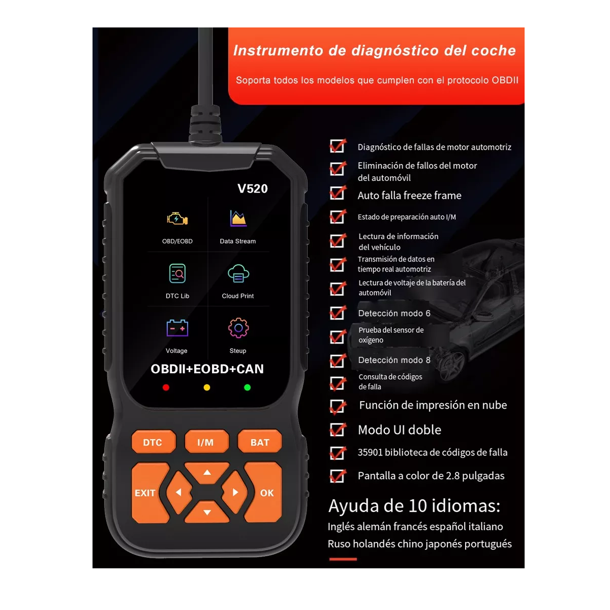 Foto 5 pulgar | Scanner Obd2 Multifuncional Automotriz Launch Creader 35901 Negro