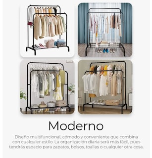 Foto 6 | Perchero Elegante Organizador De Ropa Closet Doble Armario