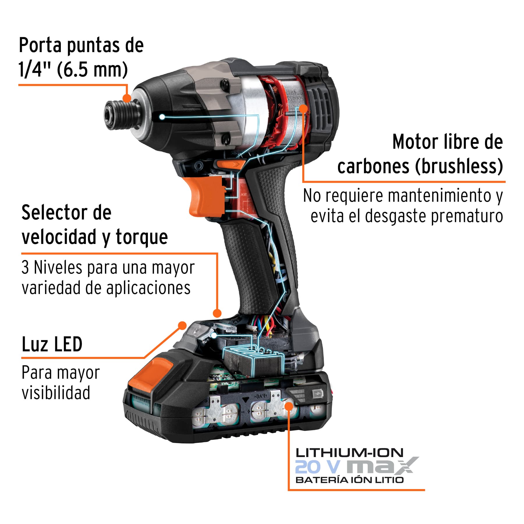 Foto 3 | Destornillador de Impacto Truper Max MAX-20D color Gris