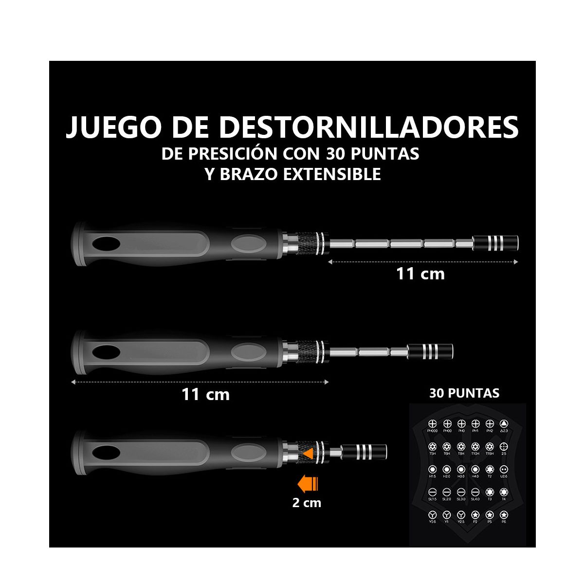 Foto 6 pulgar | Kit Destornillador Magnético Con 30 Puntas De Precisión Elegate Conks84084 Negro