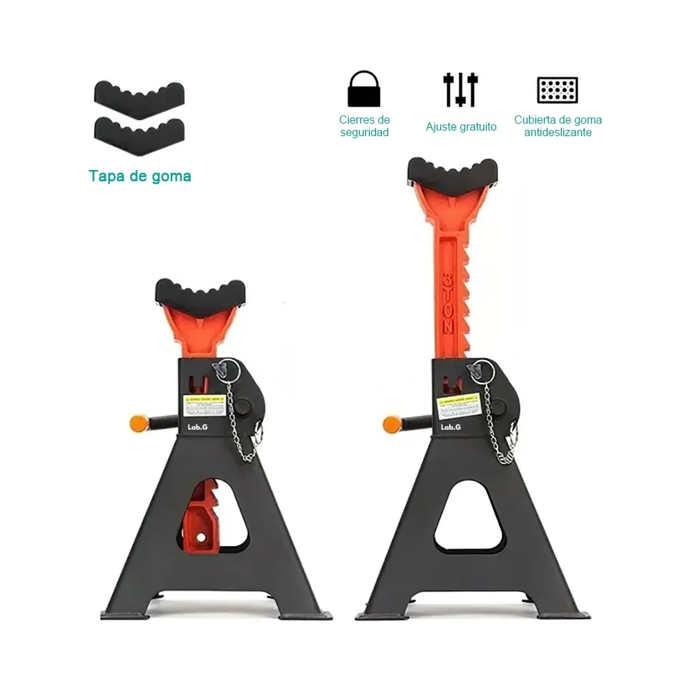 Foto 4 pulgar | Torre Auto Lab.g 2 Piezas 3 Toneladas Doble Seguro Altura 28-42 Cm Negro Naranja
