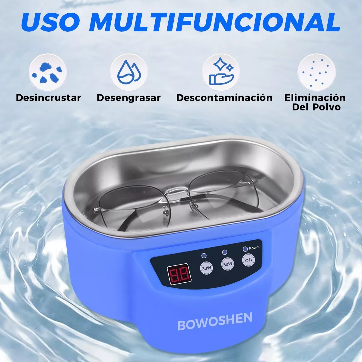 Foto 3 | Limpiadora Ultrasónica Automática Digital para Joyas Lentes Eo Safe Imports Esi-12988 Azul