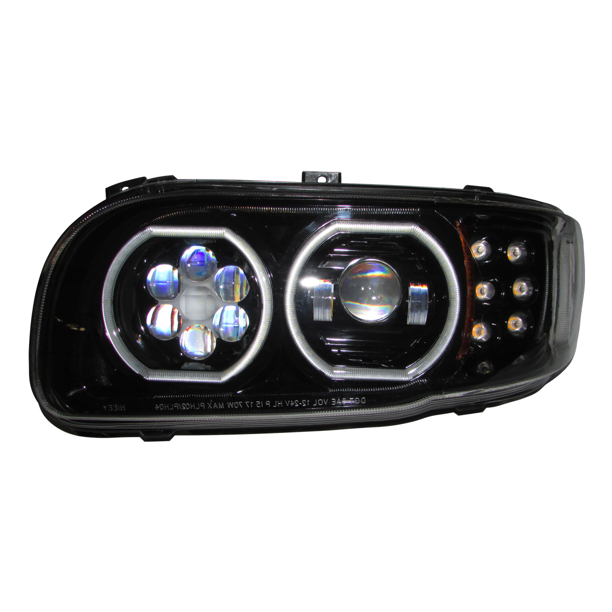 Faro Refividrio para Peterbilt 389 Luz Led con Ojo de Ángel Fondo Negro Izquierdo