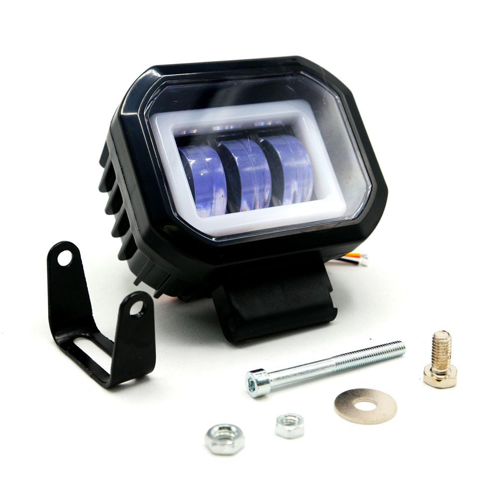 Faro Auxiliar Led con Lupa Cuadrado 3 Led Ojo de Ángel con Luz Blanca y Estrobo para Moto