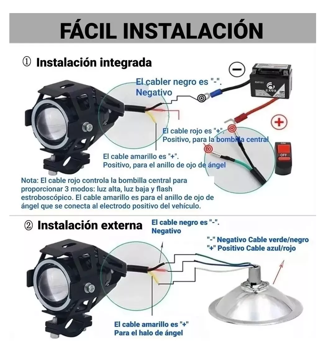 Foto 5 pulgar | Faros Ojo De Angel Led Luz Auxiliar U7 Lupa Demonio Moto, 2 Pzas