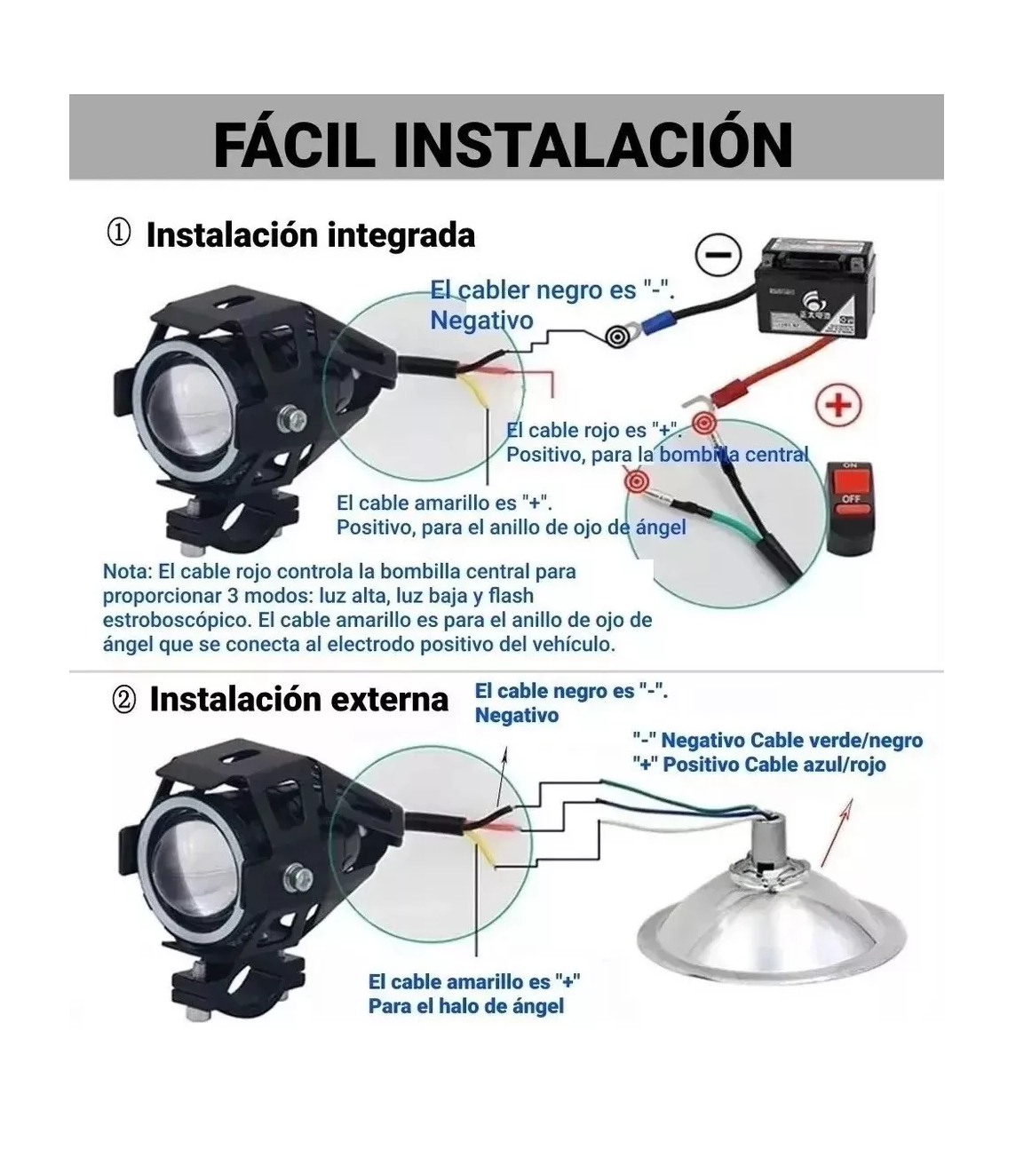 Foto 5 pulgar | Faros Ojo De Angel Led Luz Auxiliar U7 Lupa Demonio Moto, 2 Pzas