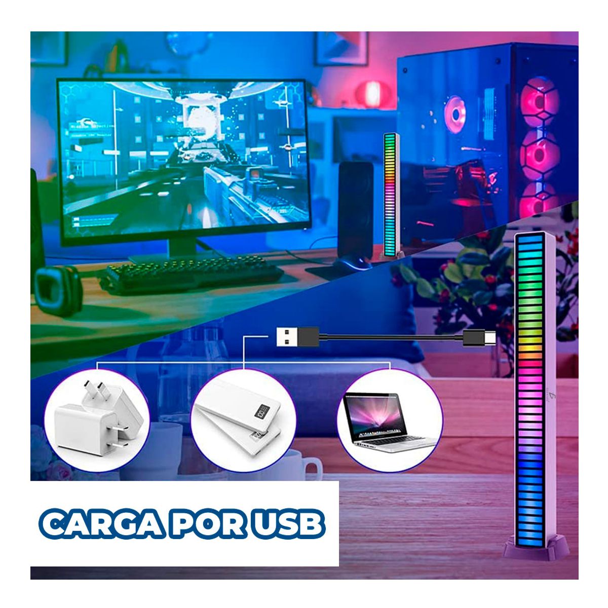 Foto 3 | Barra de Luz Led RGB Elegate LED45 color Blanco Audiorrítmica Recargable