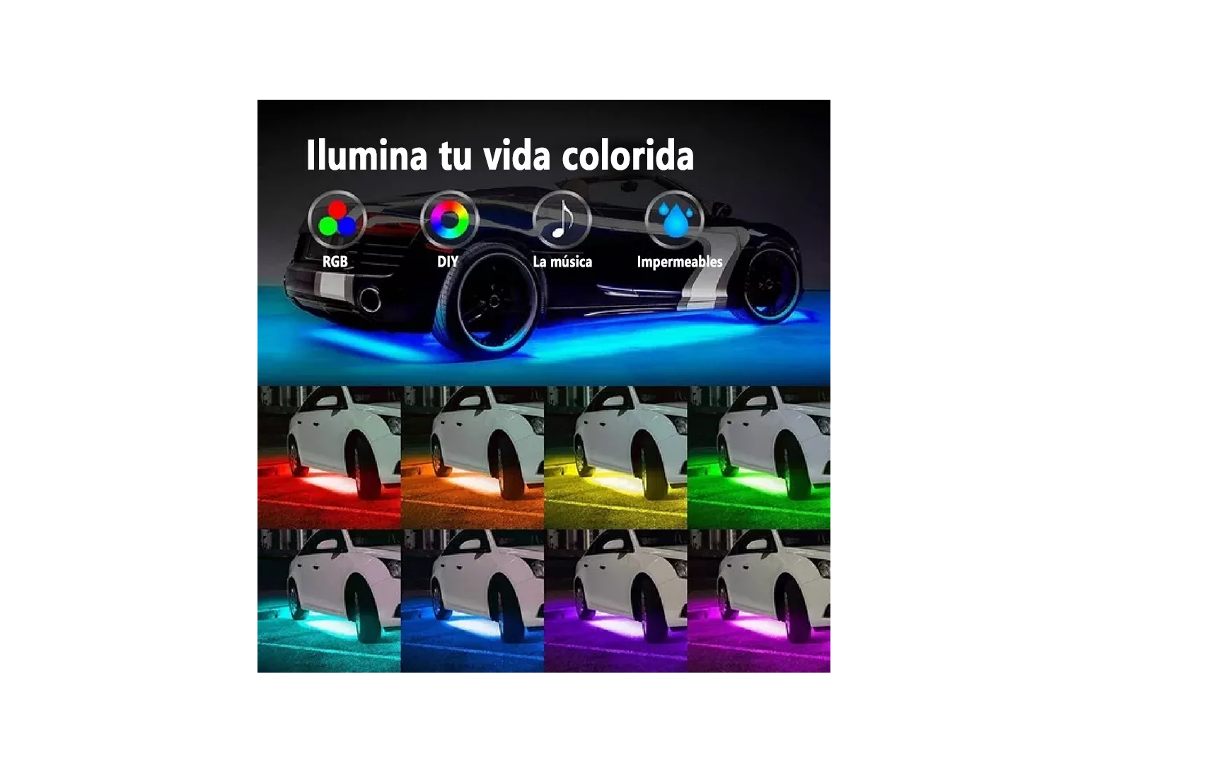 Foto 3 pulgar | Juego de 4 Tiras Led para Tubo De Auto Eo Safe Imports Multicolor