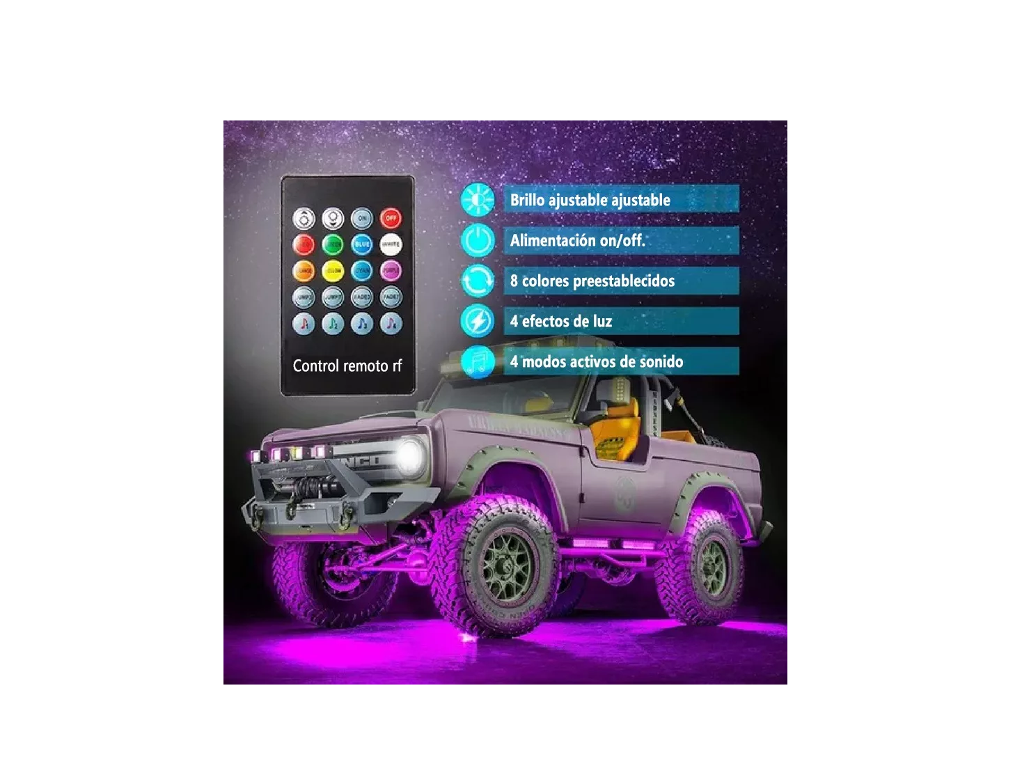 Foto 4 pulgar | Juego de 4 Tiras Led para Tubo De Auto Eo Safe Imports Multicolor