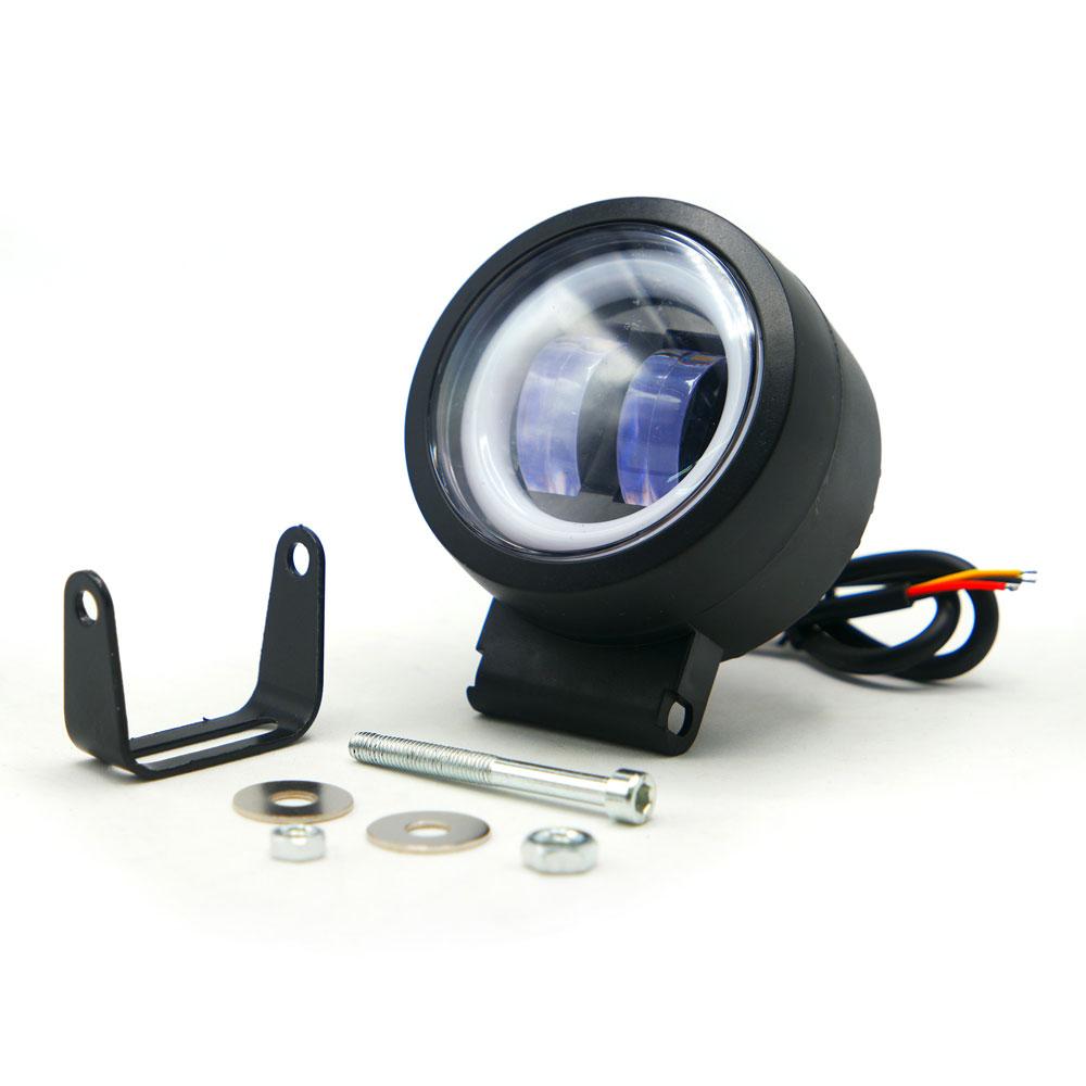 Foto 2 pulgar | Faro Auxiliar Led Con Lupa Redondo Con 2 Led Ojo De Angel Con Luz Blanca Fija Y Estrobo Para Motocic