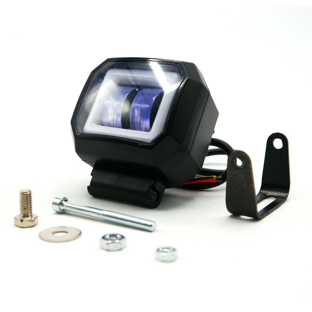 Foto 2 pulgar | Faro Auxiliar Led Con Lupa Cuadrado Con 2 Led Ojo De Angel Con Luz Blanca Fija Y Estrobo Para Motoci
