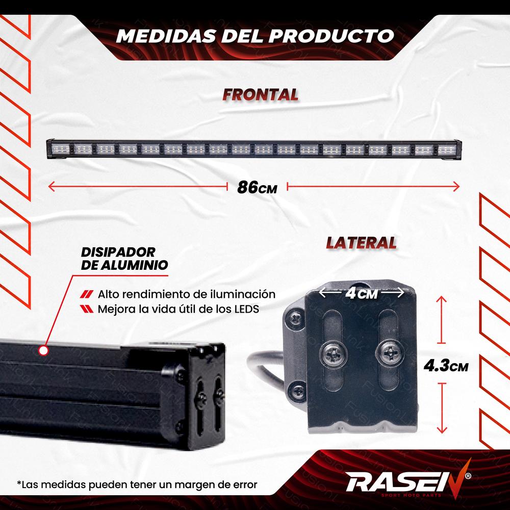 Foto 4 pulgar | Barra Led Rasen Multifuncional Luz Blanca Y Amarilla 18 Celdas, 54 Led 12-24v.