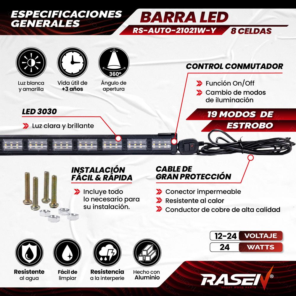 Foto 3 pulgar | Barra Led para Auto Rasen Multifuncional Luz Blanca y Amarilla 24 Led 24w con Ángulo 360° 200 m
