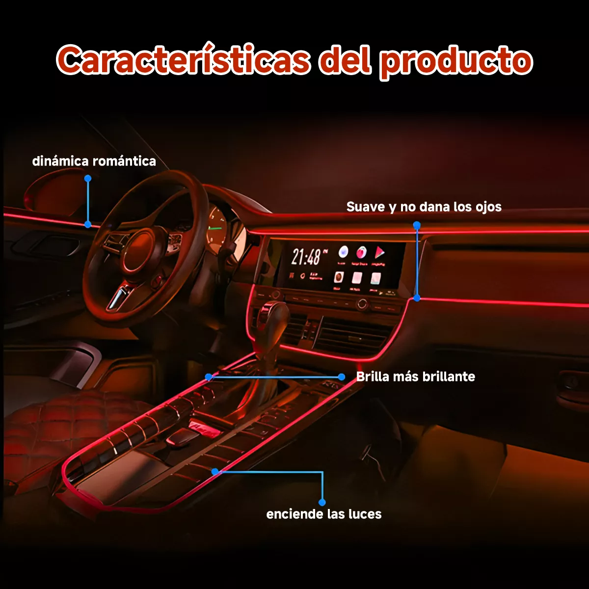 Foto 3 pulgar | Tira Neon Led Flexible Luz Auto Interior Decorativa Eo Safe Imports Esi-17972 Rojo