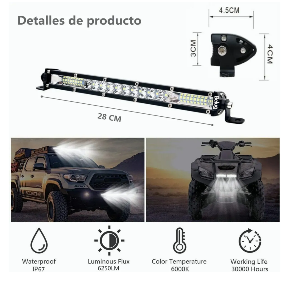 Foto 3 pulgar | Barra Slim Led 11 Pulgadas 26 Leds 78w Belug,  Negro
