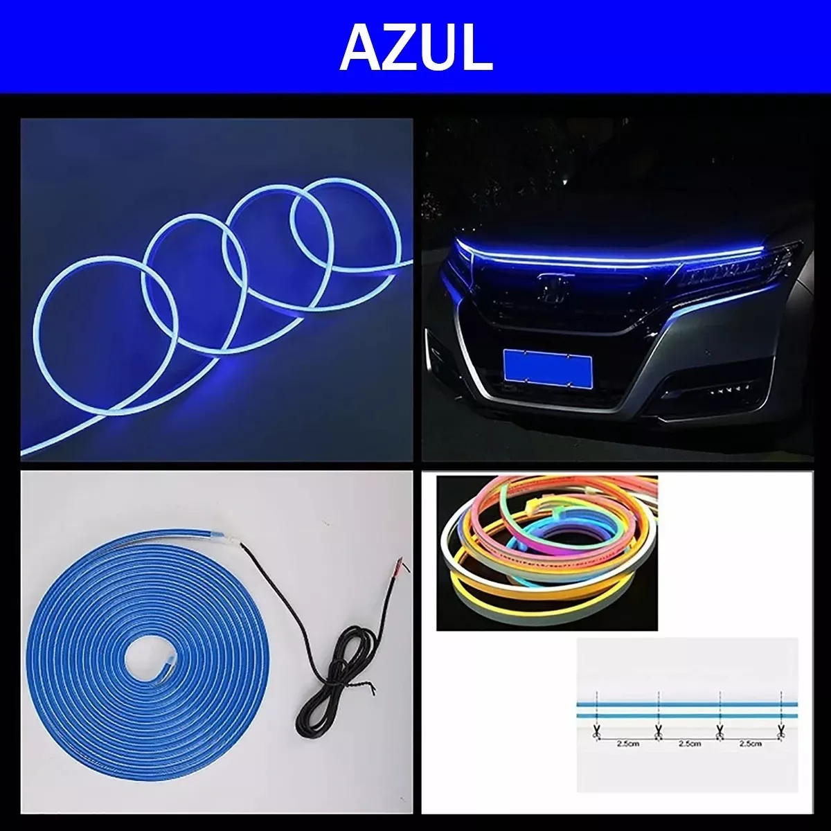 Foto 4 pulgar | Tira de Luces Led Circulación Diurna para Capó De Auto Eo Safe Imports Esi-12119 Azul