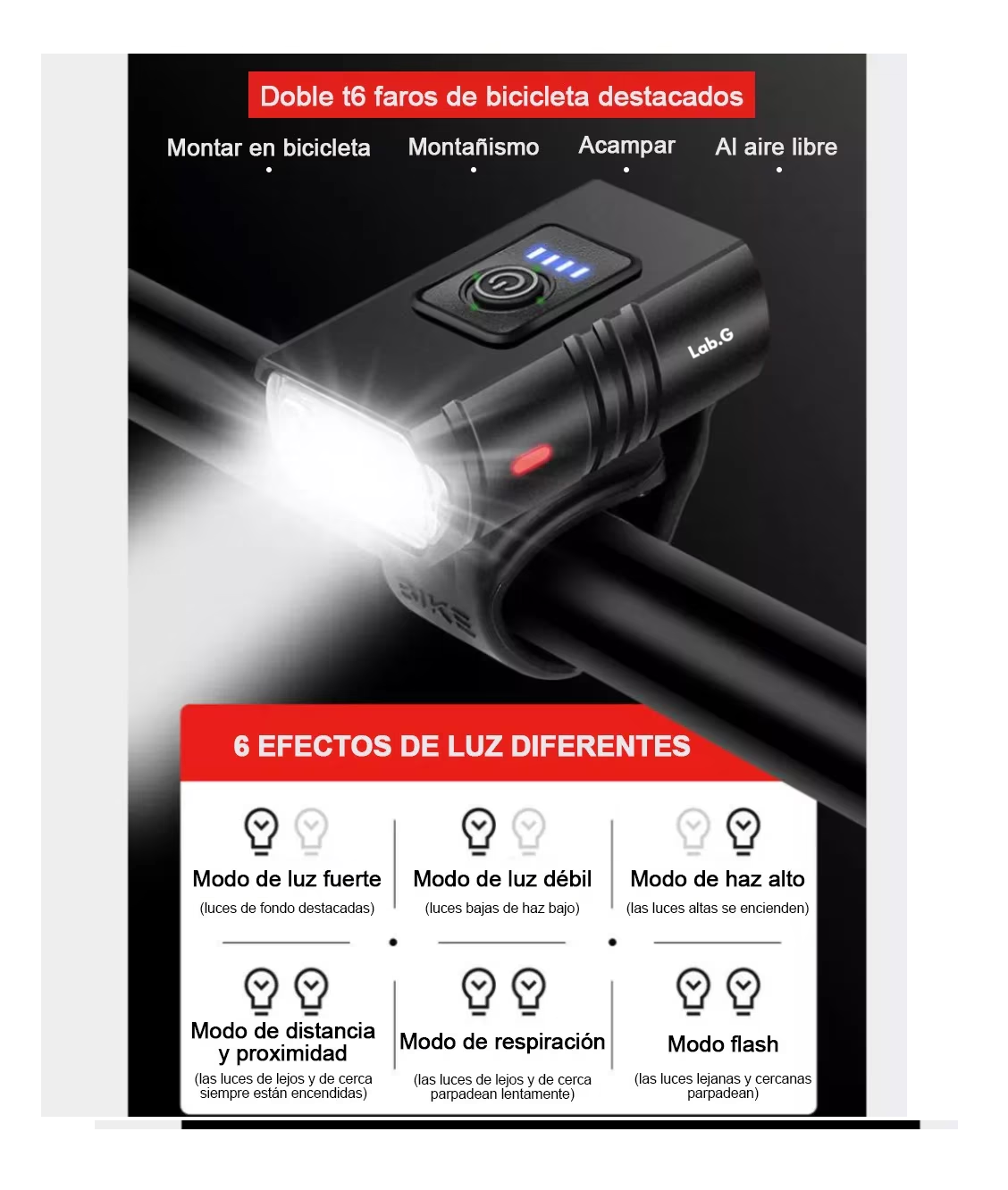 Foto 2 | Kit Luz Usb Bicicleta Recargable Delantera Y Traser 6 Modos