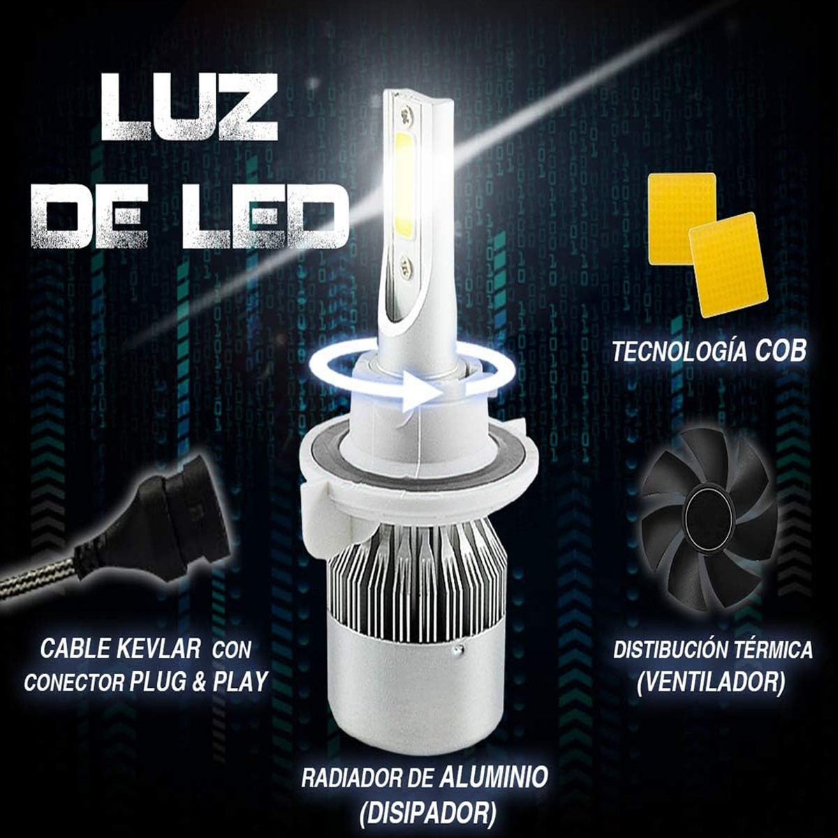 Foto 4 pulgar | Kit De Faros Luces Led Delanteros C6 Hid Led H7 30w Luz Blanca Fija 6000k Auto