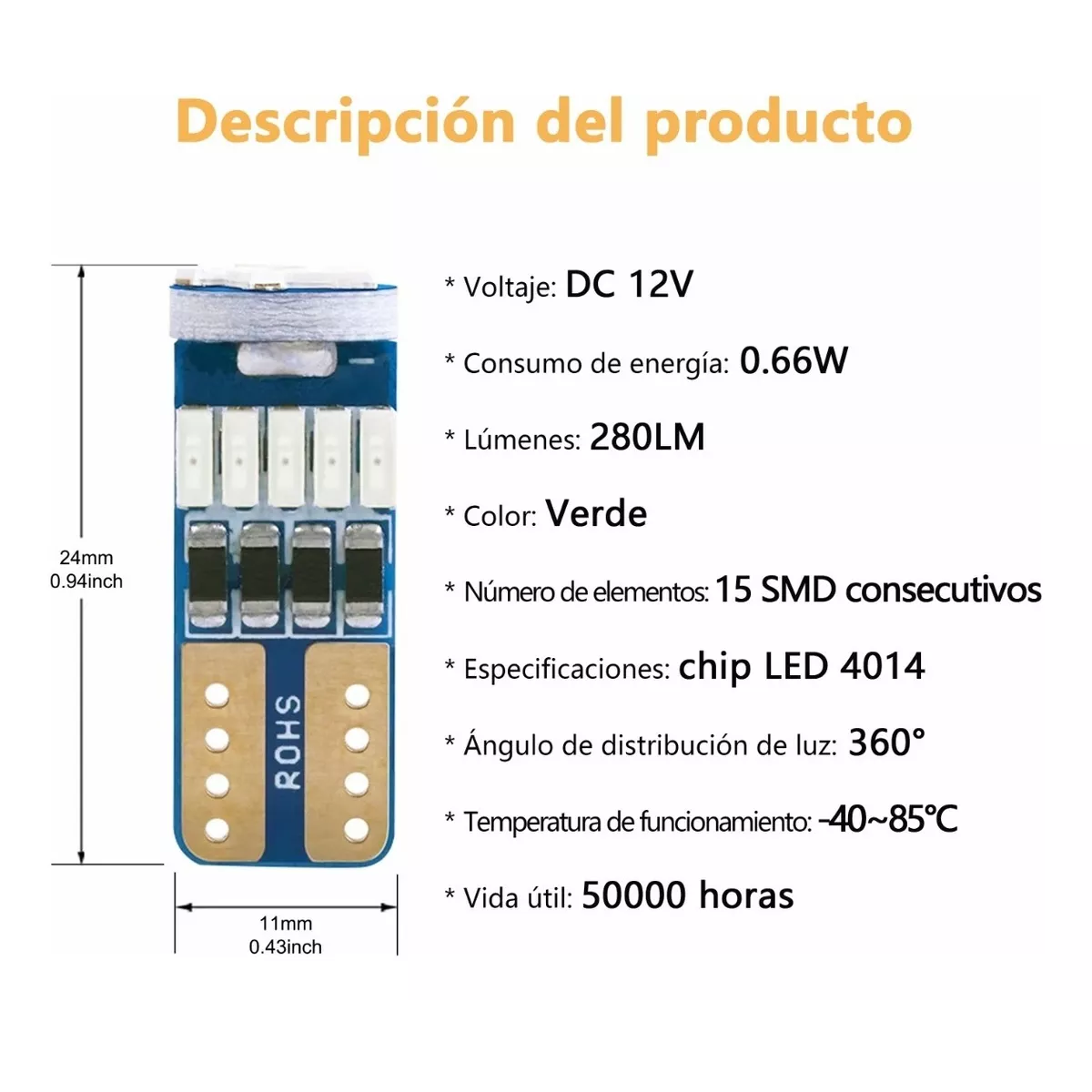Foto 3 | 10 Focos Led Pellizco T10 W5w 194 168 2825 192 Eo Safe Imports  Esi-17965 Azul
