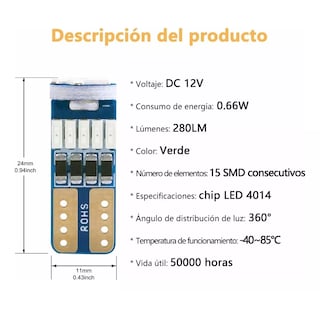 Foto 3 | 10 Focos Led Pellizco T10 W5w 194 168 2825 192 Eo Safe Imports Esi-17965 Azul