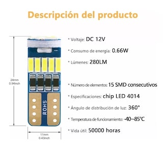 Foto 3 | 10 Focos Led Pellizco T10 W 5w Eo Safe Imports Rojo