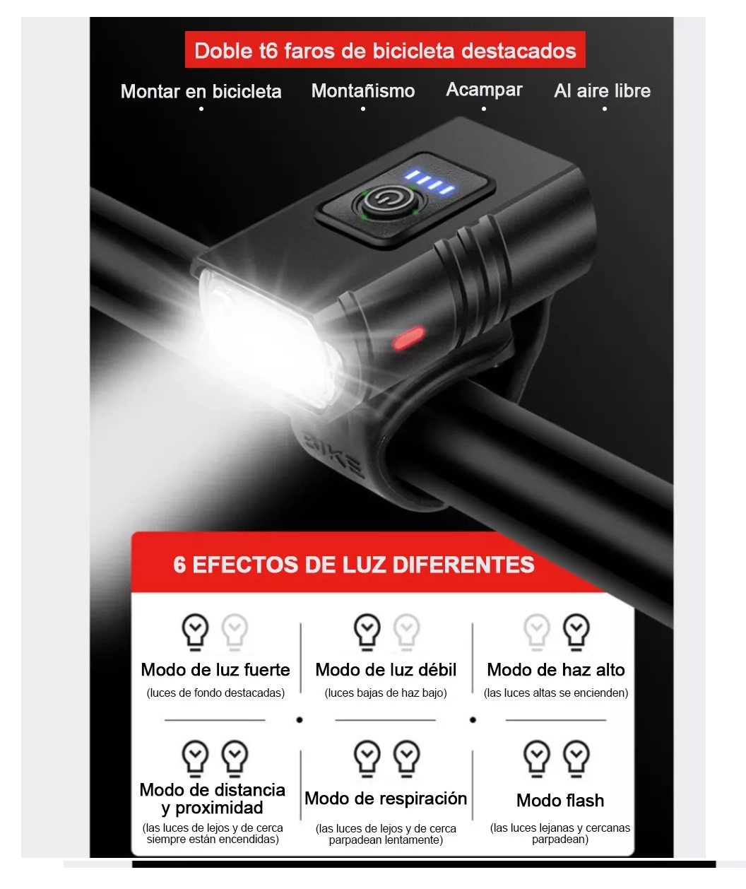 Foto 2 | Kit de Luz para Bicicleta Belug Recargable Delantera Y Trasera 6 Modos