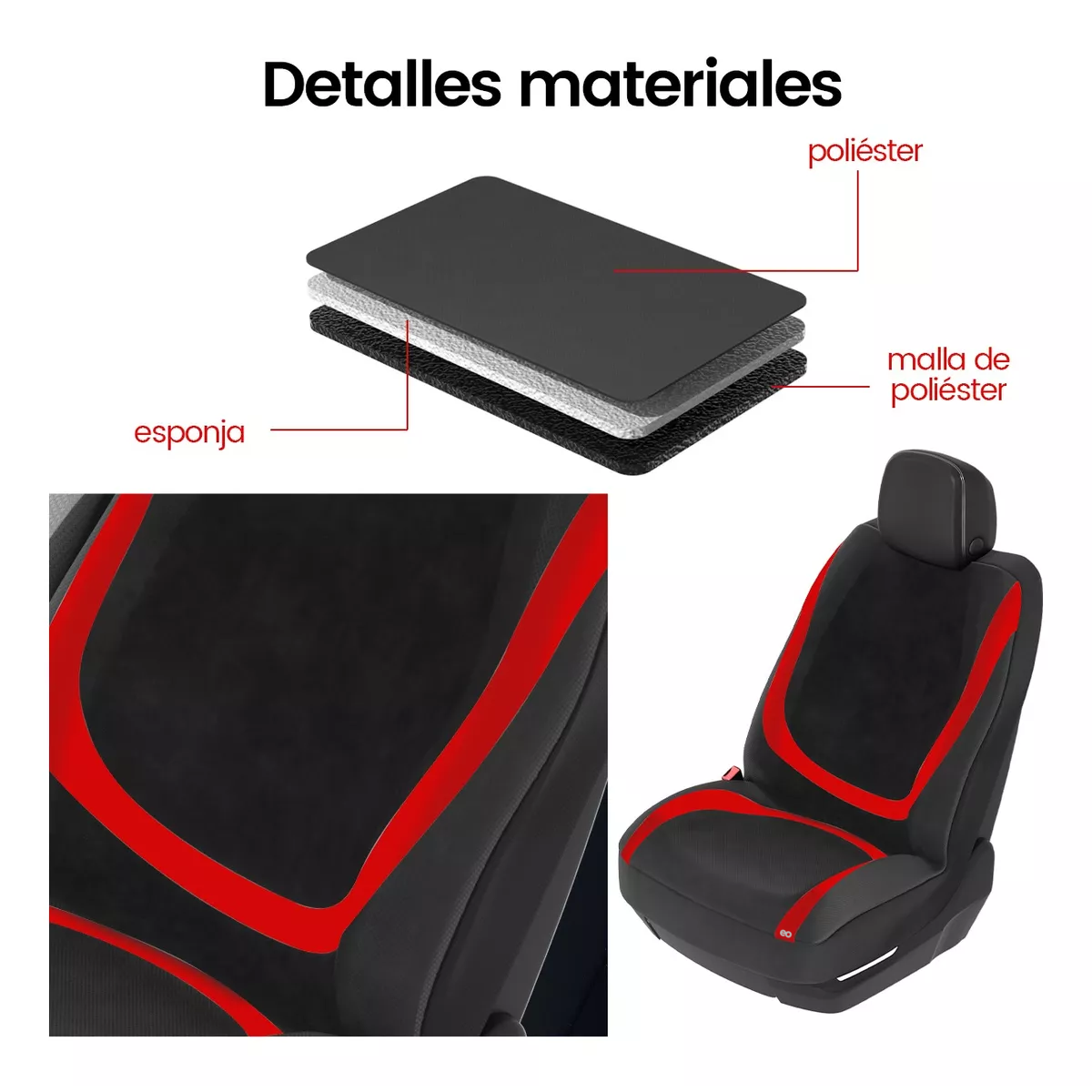 Foto 5 pulgar | Funda Cubierta Para Asientos De Coche 10 Pzas Eo Safe Imports Esi-16875-1 Rojo