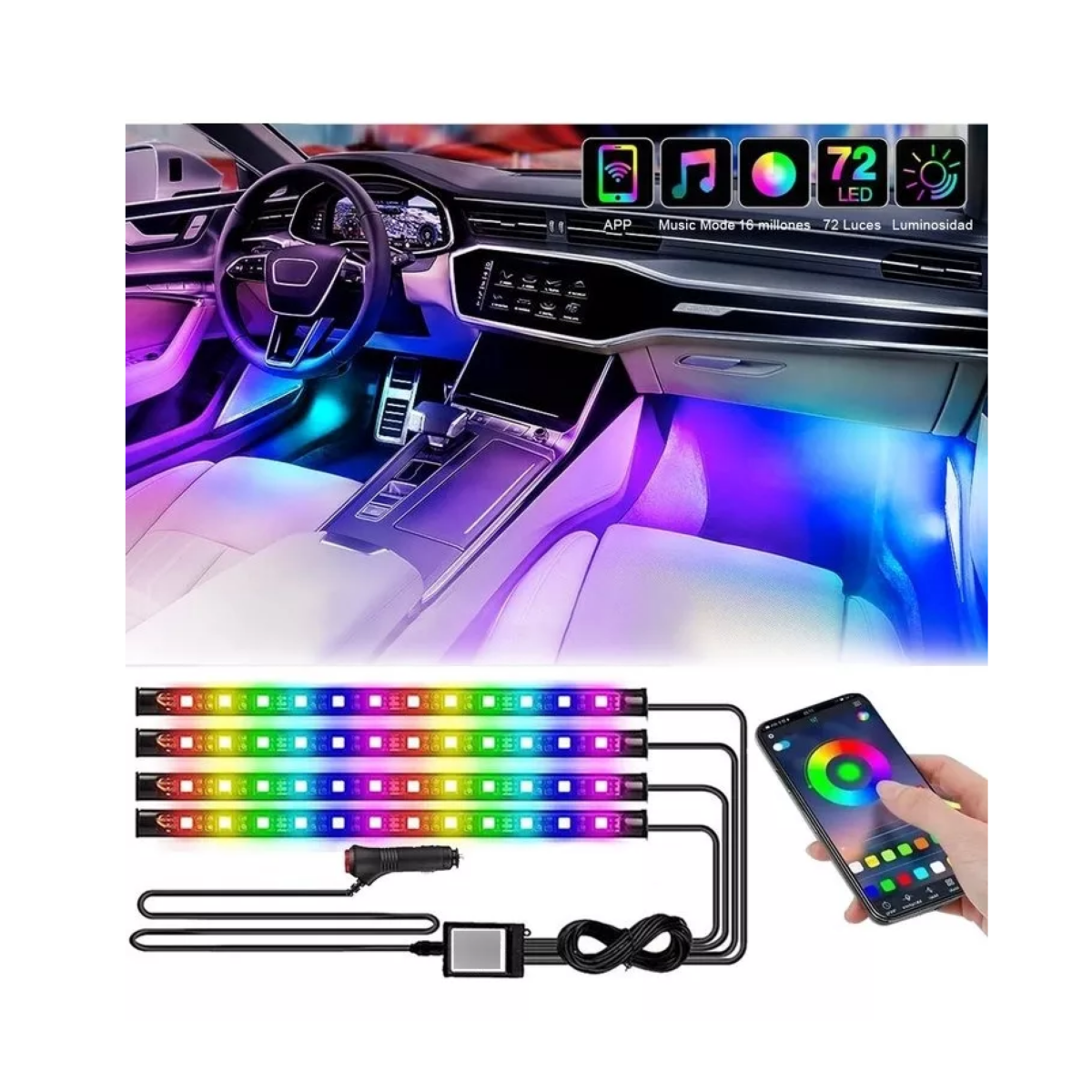 Foto 5 pulgar | Tiras 72 Luces Led Para Auto Barra De Luz Rgb Eo Safe Imports Esi-16878 Negro