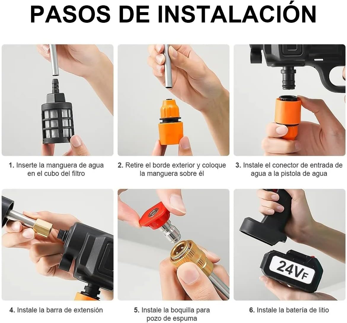 Foto 5 pulgar | Pistola de Lavado Biinse de Alta Presión Inalámbrica con Batería de 24V y 3 Boquillas