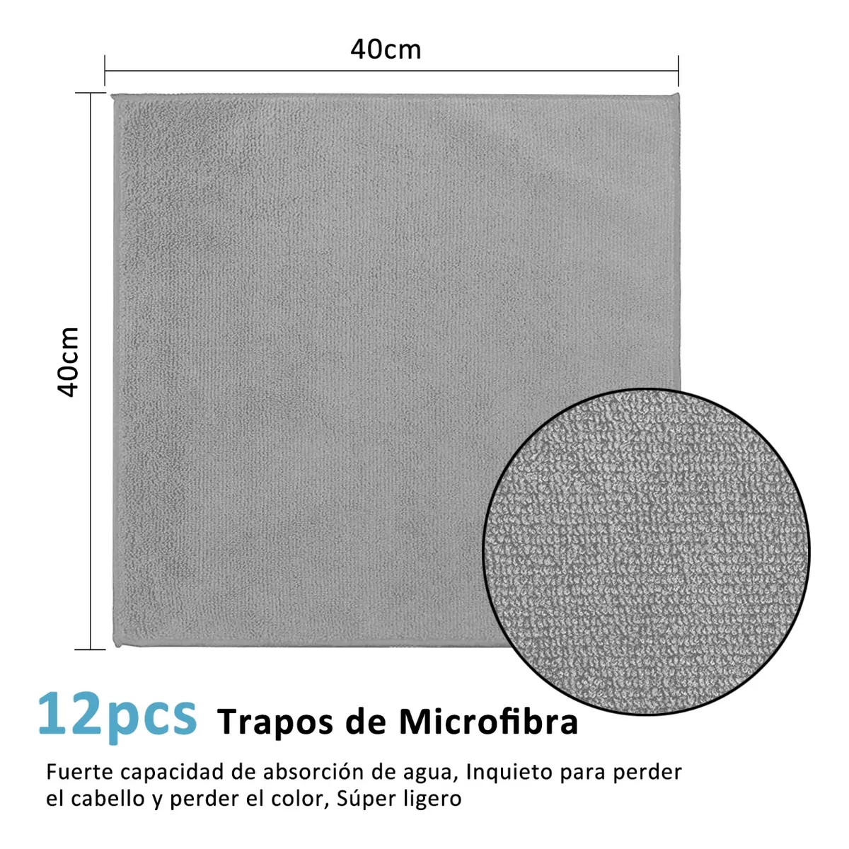 Foto 2 | Trapo Paño De Microfibra Multiusos 40x40 Cm Paquete 12 Pzs  Eo Safe Imports Esi-13936  Gris