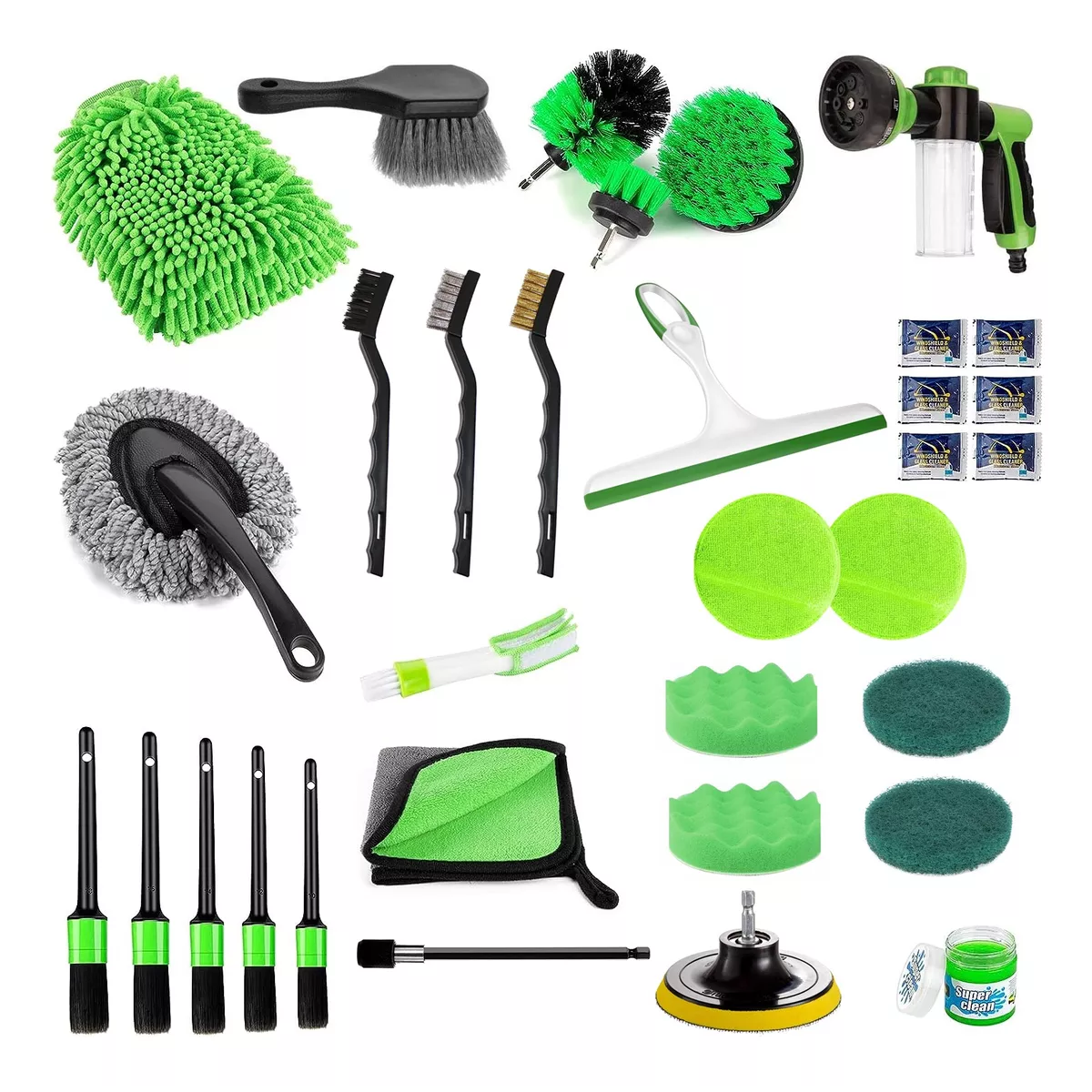 Kit De Limpieza De Coche Cuidado Automotriz Set 33 Piezas  Eo Safe Imports Esi-13937 Verde